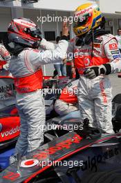 02.08.2008 Budapest, Hungary,  Heikki Kovalainen (FIN), McLaren Mercedes, 2nd and Lewis Hamilton (GBR), McLaren Mercedes, in pole position - Formula 1 World Championship, Rd 11, Hungarian Grand Prix, Saturday Qualifying