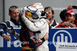 14.09.2008 Monza, Italy,  Sebastian Vettel (GER), Scuderia Toro Rosso wins, Robert Kubica (POL),  BMW Sauber F1 Team finishes 3rd - Formula 1 World Championship, Rd 14, Italian Grand Prix, Sunday Podium