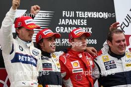 12.10.2008 Gotemba, Japan,  Robert Kubica (POL),  BMW Sauber F1 Team finishes second, Fernando Alonso (ESP), Renault F1 Team finishes first and Kimi Raikkonen (FIN), Räikkönen, Scuderia Ferrari finishes third - Formula 1 World Championship, Rd 16, Japanese Grand Prix, Sunday Podium