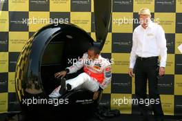 23.05.2008 Monte Carlo, Monaco,  Lewis Hamilton (GBR), McLaren Mercedes and Mika HSkkinen (FIN) unveil in Monte Carlo the latest campaign in the Johnnie Walker Responsible Drinking programme - Formula 1 World Championship, Rd 6, Monaco Grand Prix, Friday