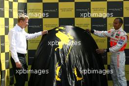 23.05.2008 Monte Carlo, Monaco,  Lewis Hamilton (GBR), McLaren Mercedes and Mika HSkkinen (FIN) unveil in Monte Carlo the latest campaign in the Johnnie Walker Responsible Drinking programme - Formula 1 World Championship, Rd 6, Monaco Grand Prix, Friday