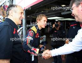 25.05.2008 Monte Carlo, Monaco,  Sebastian Vettel (GER), Scuderia Toro Rosso congratulated by Ross Brawn (GBR) Team Principal, Honda Racing F1 Team - Formula 1 World Championship, Rd 6, Monaco Grand Prix, Sunday Podium