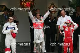 25.05.2008 Monte Carlo, Monaco,  l-r, 2nd Robert Kubica (POL),  BMW Sauber F1 Team, 1st, Lewis Hamilton (GBR), McLaren Mercedes, 3rd, Felipe Massa (BRA), Scuderia Ferrari - Formula 1 World Championship, Rd 6, Monaco Grand Prix, Sunday Podium