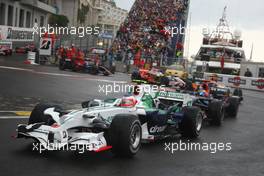 25.05.2008 Monte Carlo, Monaco,  Rubens Barrichello (BRA), Honda Racing F1 Team, RA108 and Sebastian Bourdais (FRA), Scuderia Toro Rosso, STR02 - Formula 1 World Championship, Rd 6, Monaco Grand Prix, Sunday Race