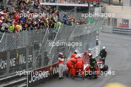 24.05.2008 Monte Carlo, Monaco,  Heikki Kovalainen (FIN), McLaren Mercedes walking back to the pits after crashing out - Formula 1 World Championship, Rd 6, Monaco Grand Prix, Saturday Practice