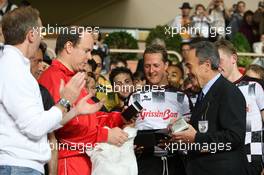 20.05.2008 Monte Carlo, Monaco,  Michael Schumacher (GER), Test Driver, Scuderia Ferrari and Prince Albert II of Monaco -  Star Team vs Nazionale Piloti, Charity Football Match, Monaco, Stade Louis II, Monaco