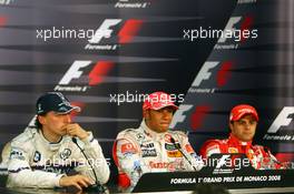 25.05.2008 Monte Carlo, Monaco,  l-r, 2nd, Robert Kubica (POL),  BMW Sauber F1 Team, 1st, Lewis Hamilton (GBR), McLaren Mercedes and 3rd, Felipe Massa (BRA), Scuderia Ferrari - Formula 1 World Championship, Rd 6, Monaco Grand Prix, Sunday Press Conference