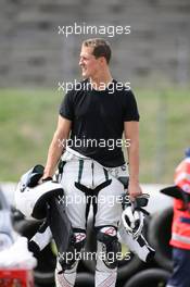 01..06.2008 Nurburgring, Germany,  Michael Schumacher (ex. F1 driver/ Ferrari/world champion) after falling off his bike, IDM German Super Bike Championship, race 1