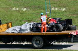 21.03.2008 Kuala Lumpur, Malaysia,  David Coulthard (GBR), Red Bull Racing, RB4, crash damaged - Formula 1 World Championship, Rd 2, Malaysian Grand Prix, Friday Practice