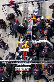 23.03.2008 Kuala Lumpur, Malaysia,  Mark Webber (AUS), Red Bull Racing during pitstop - Formula 1 World Championship, Rd 2, Malaysian Grand Prix, Sunday Race