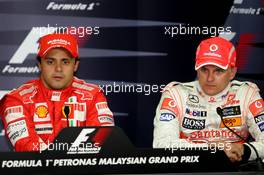 22.03.2008 Kuala Lumpur, Malaysia,  1st, Felipe Massa (BRA), Scuderia Ferrari and 3rd, Heikki Kovalainen (FIN), McLaren Mercedes - Formula 1 World Championship, Rd 2, Malaysian Grand Prix, Saturday Press Conference