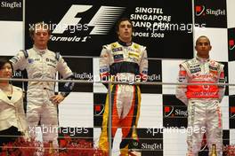 28.09.2008 Singapore City, Singapore,  2nd place Nico Rosberg (GER), WilliamsF1 Team with 1st place Fernando Alonso (ESP), Renault F1 Team and 3rd place Lewis Hamilton (GBR), McLaren Mercedes - Formula 1 World Championship, Rd 15, Singapore Grand Prix, Sunday Podium