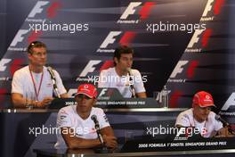 25.09.2008 Singapore City, Singapore,  Top Left to bottom right, David Coulthard (GBR), Red Bull Racing, Mark Webber (AUS), Red Bull Racing, Lewis Hamilton (GBR), McLaren Mercedes and Heikki Kovalainen (FIN), McLaren Mercedes - Formula 1 World Championship, Rd 15, Singapore Grand Prix, Thursday Press Conference