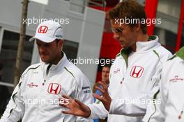09.05.2008 Istanbul, Turkey,  Rubens Barrichello (BRA), Honda Racing F1 Team and Jenson Button (GBR), Honda Racing F1 Team - Formula 1 World Championship, Rd 5, Turkish Grand Prix, Friday
