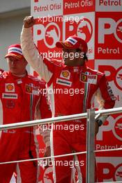11.05.2008 Istanbul, Turkey,  1st place Felipe Massa (BRA), Scuderia Ferrari with Kimi Raikkonen (FIN), Räikkönen, Scuderia Ferrari  - Formula 1 World Championship, Rd 5, Turkish Grand Prix, Sunday Podium