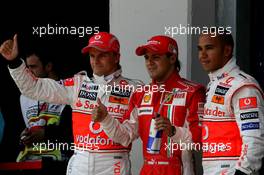10.05.2008 Istanbul, Turkey,  1st, Felipe Massa (BRA), Scuderia Ferrari, 2nd, Heikki Kovalainen (FIN), McLaren Mercedes and 3rd, Lewis Hamilton (GBR), McLaren Mercedes - Formula 1 World Championship, Rd 5, Turkish Grand Prix, Saturday Qualifying