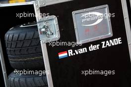 12.04.2008 Hockenheim, Germany,  Flightcase of Renger van der Zande (NLD), Prema Powerteam, Dallara F308 Mercedes with tyres and equipment in the pitlane. - F3 Euro Series 2008 at Hockenheimring