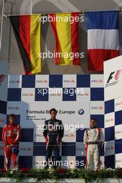 02.08.2008 Budapest, Hungary,  1st, Daniel Juncadella (ESP), Eurointernational, 2nd, Marco Wittmann (GER), Josef-Kaufmann-Racing and 3rd, Kevin Breysse (FRA), DAMS Team on the podium with Nick Heidfeld (GER), BMW Sauber F1 Team - Formula BMW Europe 2008, Rd 9 & 10, Hungaroring, Saturday Podium