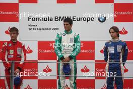 14.09.2008 Monza, Italy,  Winner, 1st, Tiago Geronimi (BRA), Eifelland Racing, 2nd, Marco Wittmann (GER), Josef-Kaufmann-Racing, 3rd, Esteban Gutierrez (MEX), Josef-Kaufmann-Racing - Formula BMW Europe 2008, Rd 15 & 16, Monza, Sunday Podium