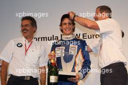 14.09.2008 Monza, Italy,  Formula BMW Europe Prize Giving - Mario Theissen (GER), BMW Sauber F1 Team, BMW Motorsport Director, 1st, Esteban Gutierrez (MEX), Josef-Kaufmann-Racing and Klaus Draeger (GER), BMW AG Member of the Board - Formula BMW Europe 2008, Rd 15 & 16, Monza, Sunday Podium