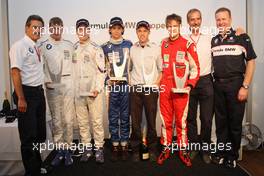 14.09.2008 Monza, Italy,  Formula BMW Europe Prize Giving - l-r, Dr. Mario Theissen (GER), BMW Sauber F1 Team, BMW Motorsport Director, Michael Christensen (DEN), Double R Racing, Adrien Tambay (FRA), Eifelland Racing, Esteban Gutierrez (MEX), Josef-Kaufmann-Racing, Lars Kaufmann, Marco Wittmann (GER), Josef-Kaufmann-Racing, Klaus Draeger (GER), BMW AG Member of the Board and Carlos Baart, Konica Minolta - Formula BMW Europe 2008, Rd 15 & 16, Monza, Sunday Podium