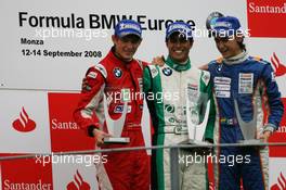 14.09.2008 Monza, Italy,  Winner, 1st, Tiago Geronimi (BRA), Eifelland Racing, 2nd, Marco Wittmann (GER), Josef-Kaufmann-Racing, 3rd, Esteban Gutierrez (MEX), Josef-Kaufmann-Racing - Formula BMW Europe 2008, Rd 15 & 16, Monza, Sunday Podium