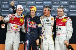 14.12.2008 Wembley, England,  Podium, Race of Nations, Mattias Ekstrom (SWE) Team Scandinavia, Sebastian Vettel (GER) Team Germany, Michael Schumacher (GER) Team Germany, Tom Kristensen (DNK) Team Scandinavia - Race of Champions 2008