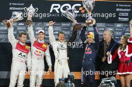 14.12.2008 Wembley, England,  Podium, Race of Nations, Tom Kristensen (DNK) Team Scandinavia, Mattias Ekstrom (SWE) Team Scandinavia, Michael Schumacher (GER) Team Germany, Sebastian Vettel (GER) Team Germany - Race of Champions 2008