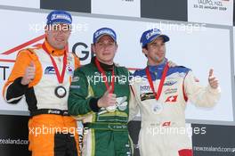 25.01.2009 Taupo, New Zealand,  Sprint Race Podium, Robert Doornbos (NED), driver of A1 Team Netherlands, Adam Carroll (IRL), driver of A1 Team Ireland and Neel Jani (SUI), driver of A1 Team Switzerland  - A1GP World Cup of Motorsport 2008/09, Round 4, Taupo, Sunday Race 1 - Copyright A1GP - Free for editorial usage