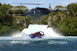 22.01.2009 Taupo, New Zealand,  A1GP Drivers with a helicopter - Hukafalls jet boat ride - A1GP World Cup of Motorsport 2008/09, Round 4, Taupo, Thursday - Copyright A1GP - Free for editorial usage