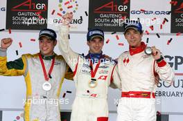 22.02.2009 Johannesburg, South Africa,  Feature race Podium, Felipe Guimaraes (BRA), driver of A1 Team Brazil, Neel Jani (SUI), driver of A1 Team Switzerland and Clivio Piccione (MON), driver of A1 Team Monaco  - A1GP World Cup of Motorsport 2008/09, Round 5, Gauteng, Sunday Race 2 - Copyright A1GP - Free for editorial usage