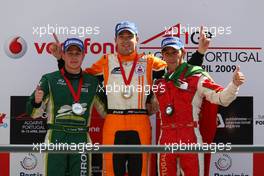 12.04.2009 Portimao, Portugal,  Adam Carroll (IRL), driver of A1 Team Ireland 2nd place with 1st place Robert Doornbos (NED), driver of A1 Team Netherlands and 3rd place Filipe Albuquerque (POR), driver of A1 Team Portugal - A1GP World Cup of Motorsport 2008/09, Round 6, Algarve, Sunday Race 1 - Copyright A1GP - Free for editorial usage