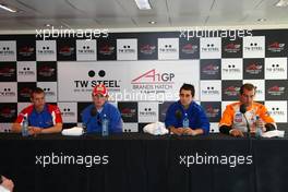 01.05.2009 Fawkham, England,  Aaron Steele (GBR), rookie driver of A1 Team Great Britain with Dan Clarke (GBR), driver of A1 Team Great Britain, Nicolas Prost (FRA), driver of A1 Team France and Jeroen Bleekemolen (NED), driver of A1 Team Netherlands press conference - A1GP World Cup of Motorsport 2008/09, Round 7, Brands Hatch, Friday - Copyright A1GP - Free for editorial usage