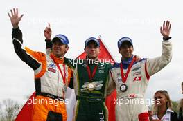 03.05.2009 Fawkham, England,  2nd place Jeroen Bleekemolen (NED), driver of A1 Team Netherlands with Adam Carroll (IRL), driver of A1 Team Ireland and Neel Jani (SUI), driver of A1 Team Switzerland - A1GP World Cup of Motorsport 2008/09, Round 7, Brands Hatch, Sunday Race 2 - Copyright A1GP - Free for editorial usage