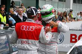 17.05.2009 Hockenheim, Germany,  Timo Scheider (GER), Audi Sport Team Abt (2nd), congratulates race winner Tom Kristensen (DNK), Audi Sport Team Abt - DTM 2009 at Hockenheimring, Germany