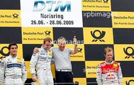 28.06.2009 Nürnberg, Germany,  Posium, (l-r), Bruno Spengler (CAN), Team HWA AMG Mercedes, AMG Mercedes C-Klasse, Jamie Green (GBR), Persson Motorsport, AMG Mercedes C-Klasse and Mattias Ekström (SWE), Audi Sport Team Abt, Audi A4 DTM - DTM 2009 at Norisring, Germany