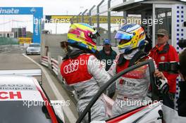 18.07.2009 Zandvoort, The Netherlands,  Mike Rockenfeller (GBR), Audi Sport Team Rosberg, Audi A4 DTM (right) congratulates Oliver Jarvis (GBR), Audi Sport Team Phoenix, Audi A4 DTM (left) with his pole position - DTM 2009 at Circuit Park Zandvoort, The Netherlands