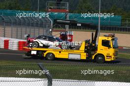 15.08.2009 Nürburg, Germany,  The damaged car of Katherine Legge (GBR), Audi Sport Team Abt, Audi A4 DTM after crashing into the tyres - DTM 2009 at Nürburgring, Germany