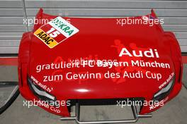 15.08.2009 Nürburg, Germany,  Text on a Audi motorhood: "Audi congratulates FC Bayern München with the winn of the Audi cup". - DTM 2009 at Nürburgring, Germany
