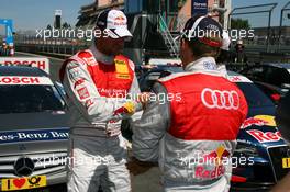 15.08.2009 Nürburg, Germany,  Pole sitter Martin Tomczyk (GER), Audi Sport Team Abt, Portrait (left) with Mattias Ekström (SWE), Audi Sport Team Abt (3rd) and Bruno Spengler (CAN), Team HWA AMG Mercedes (2nd) - DTM 2009 at Nürburgring, Germany