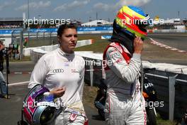 16.08.2009 Nürburg, Germany,  Soon after Katherine Legge (GBR), Audi Sport Team Abt, Audi A4 DTM dropped out Premat kicked Oliver Jarvis (GBR), Audi Sport Team Phoenix, Audi A4 DTM out of the race. The two Audi drivers head back to the pitlane. - DTM 2009 at Nürburgring, Germany