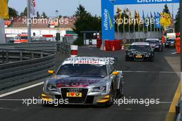 16.08.2009 Nürburg, Germany,  Top three finishers coming back into the pits: Podium, Martin Tomczyk (GER), Audi Sport Team Abt, Portrait (1st), Timo Scheider (GER), Audi Sport Team Abt, Portrait (2nd), Mattias Ekström (SWE), Audi Sport Team Abt, Portrait (3rd) - DTM 2009 at Nürburgring, Germany