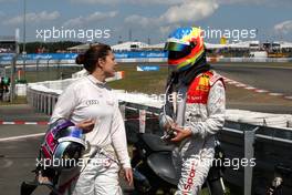 16.08.2009 Nürburg, Germany,  Soon after Katherine Legge (GBR), Audi Sport Team Abt, Audi A4 DTM dropped out Premat kicked Oliver Jarvis (GBR), Audi Sport Team Phoenix, Audi A4 DTM out of the race. The two Audi drivers head back to the pitlane. - DTM 2009 at Nürburgring, Germany