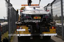 16.08.2009 Nürburg, Germany,  Katherine Legge (GBR), Audi Sport Team Abt, Audi A4 DTM also got involved in one of the many incidents in the first corner and had to withdraw from the race. Here is her car being hauled back to the paddock on a trailer. - DTM 2009 at Nürburgring, Germany