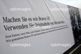 24.10.2009 Hockenheim, Germany,  Last weeks victory of Jenson Button and his Formula1 worldchampionship title is commercially well exploited by Mercedes Benz here at the Hockenheim track. Emphasize is definitely on the Mercedes engine and parts which enabled BrawnGP to win the title in Brazil. - DTM 2009 at Hockenheimring, Hockenheim, Germany
