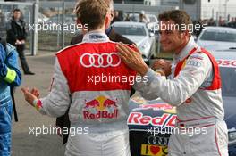 24.10.2009 Hockenheim, Germany,  Timo Scheider (GER), Audi Sport Team Abt, Portrait (3rd, right) congratulates Mattias Ekström (SWE), Audi Sport Team Abt (1st, right) with his pole position - DTM 2009 at Hockenheimring, Hockenheim, Germany