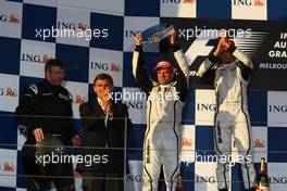 29.03.2009 Melbourne, Australia,  Ross Brawn (GBR) Brawn Grand Prix Team Principal with Rubens Barrichello (BRA), Brawn GP and Jenson Button (GBR), Brawn GP - Formula 1 World Championship, Rd 1, Australian Grand Prix, Sunday Podium