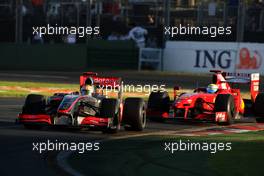 29.03.2009 Melbourne, Australia,  Lewis Hamilton (GBR), McLaren Mercedes, MP4-24 leads Felipe Massa (BRA), Scuderia Ferrari, F60 - Formula 1 World Championship, Rd 1, Australian Grand Prix, Sunday Race