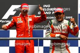 30.08.2009 Francorchamps, Belgium,  Winner, 1st, Kimi Raikkonen (FIN), Räikkönen, Scuderia Ferrari, F60 and 2nd, Giancarlo Fisichella (ITA), Force India F1 Team, VJM-02 - Formula 1 World Championship, Rd 12, Belgian Grand Prix, Sunday Podium