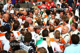 30.08.2009 Francorchamps, Belgium,  Force India F1 Team celebrate after coming second (2nd) in the race - Formula 1 World Championship, Rd 12, Belgian Grand Prix, Sunday Podium